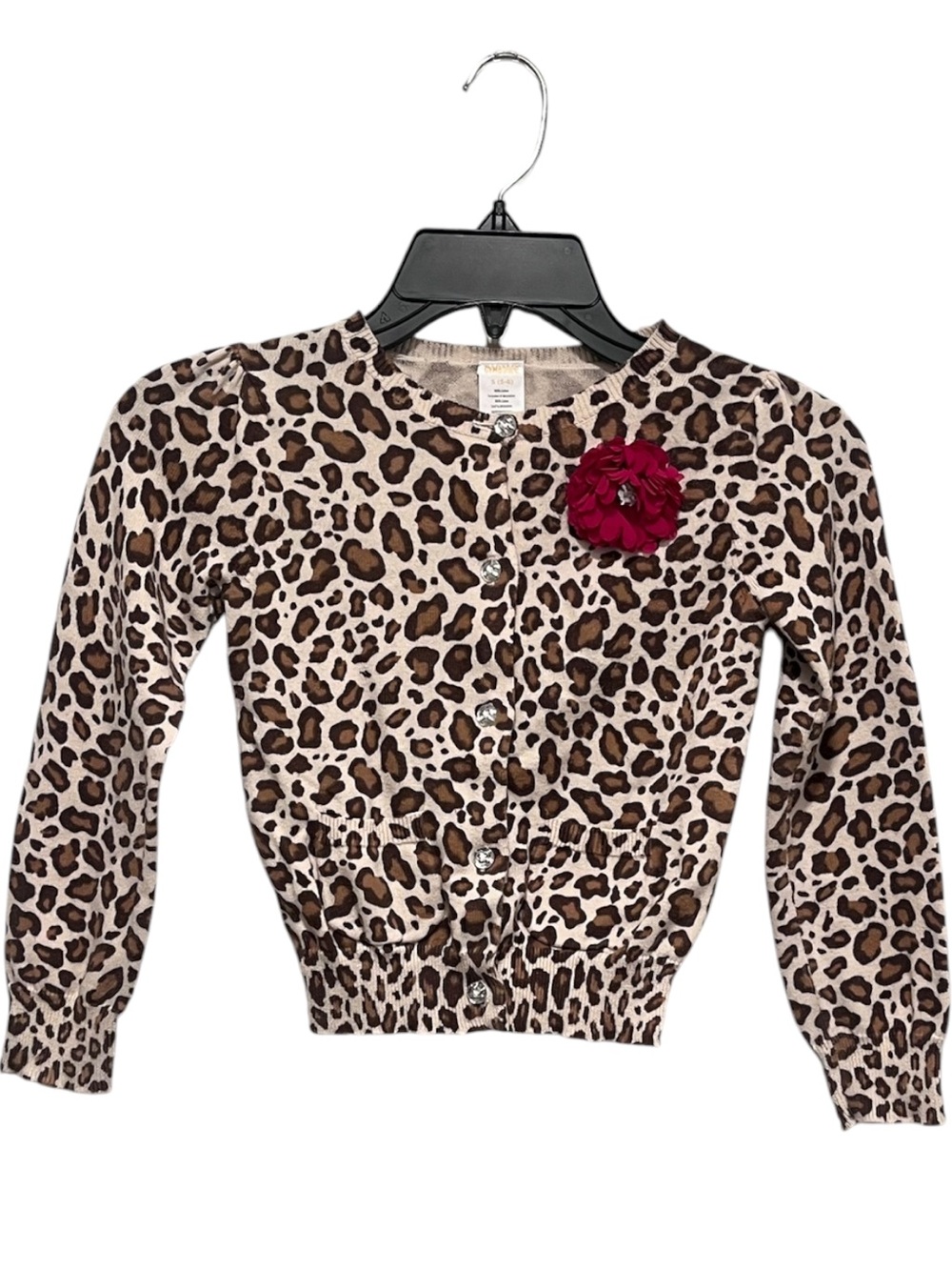 Gymboree Girls Small 5-6 Leopard Print Cotton Cardigan Flower Pin
